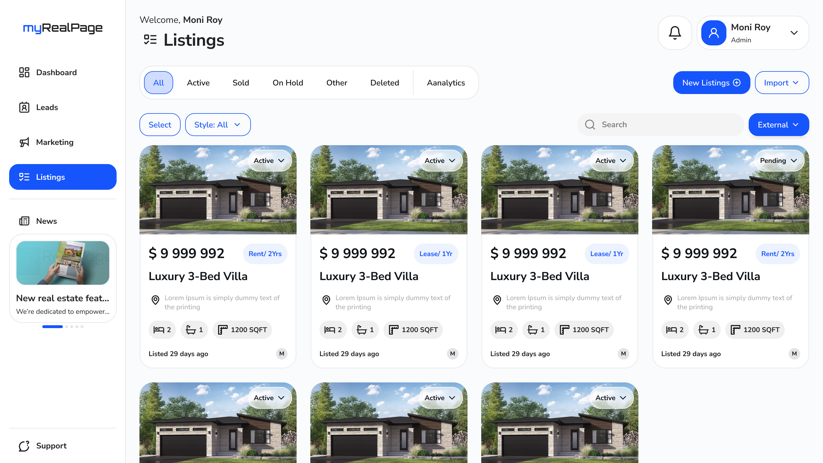 myRealPage listings dashboard